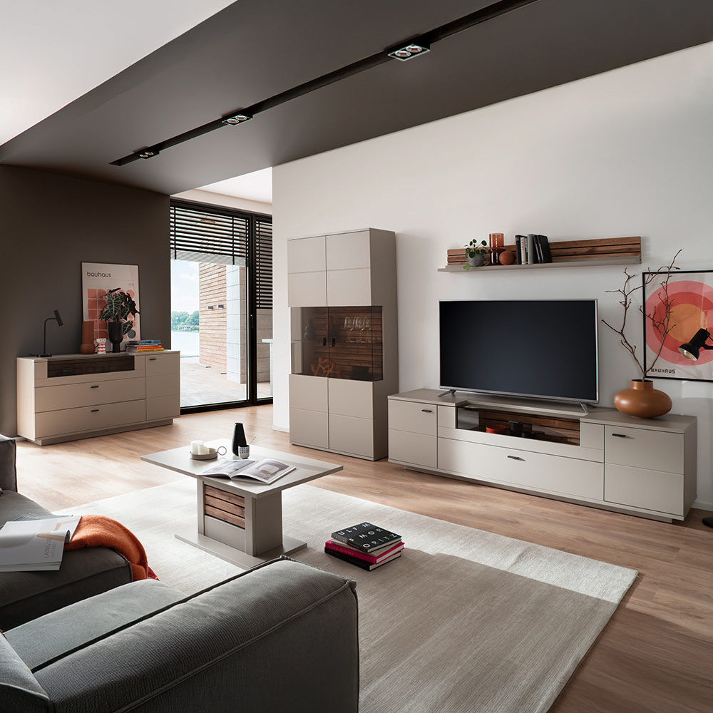 Lomadox Wohnzimmer-Set 5-teilig LIEZEN-05 in grau mit Eiche LA05-LIEZEN-05-SET5