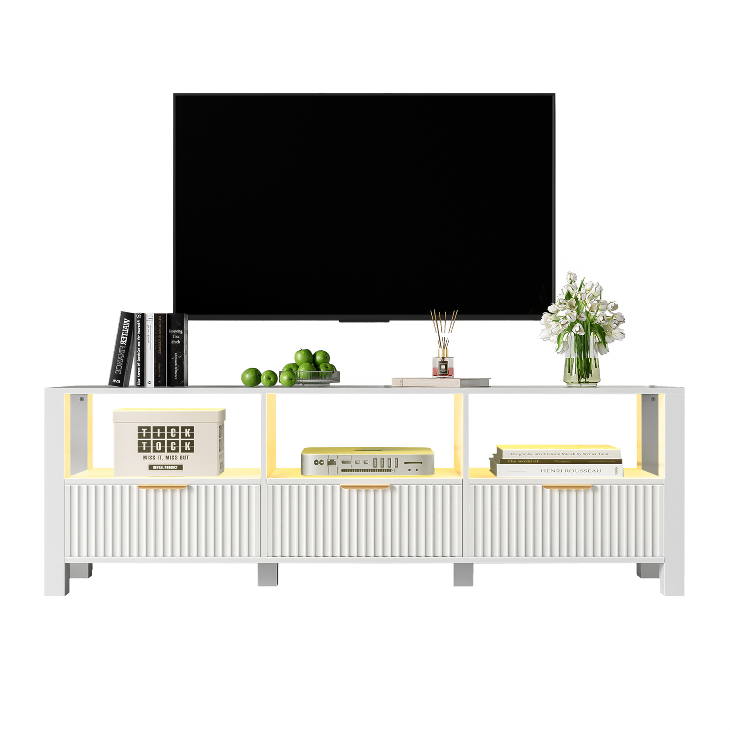 Xdovet 152,5 cm weißer moderner TV-Schrank, schlichtes und elegantes