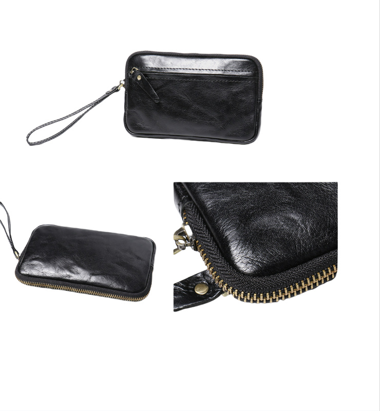 INF Große Geldbörse mit Reißverschluss aus Rindsleder für Münzen und Schlüssel Schwarz 377888