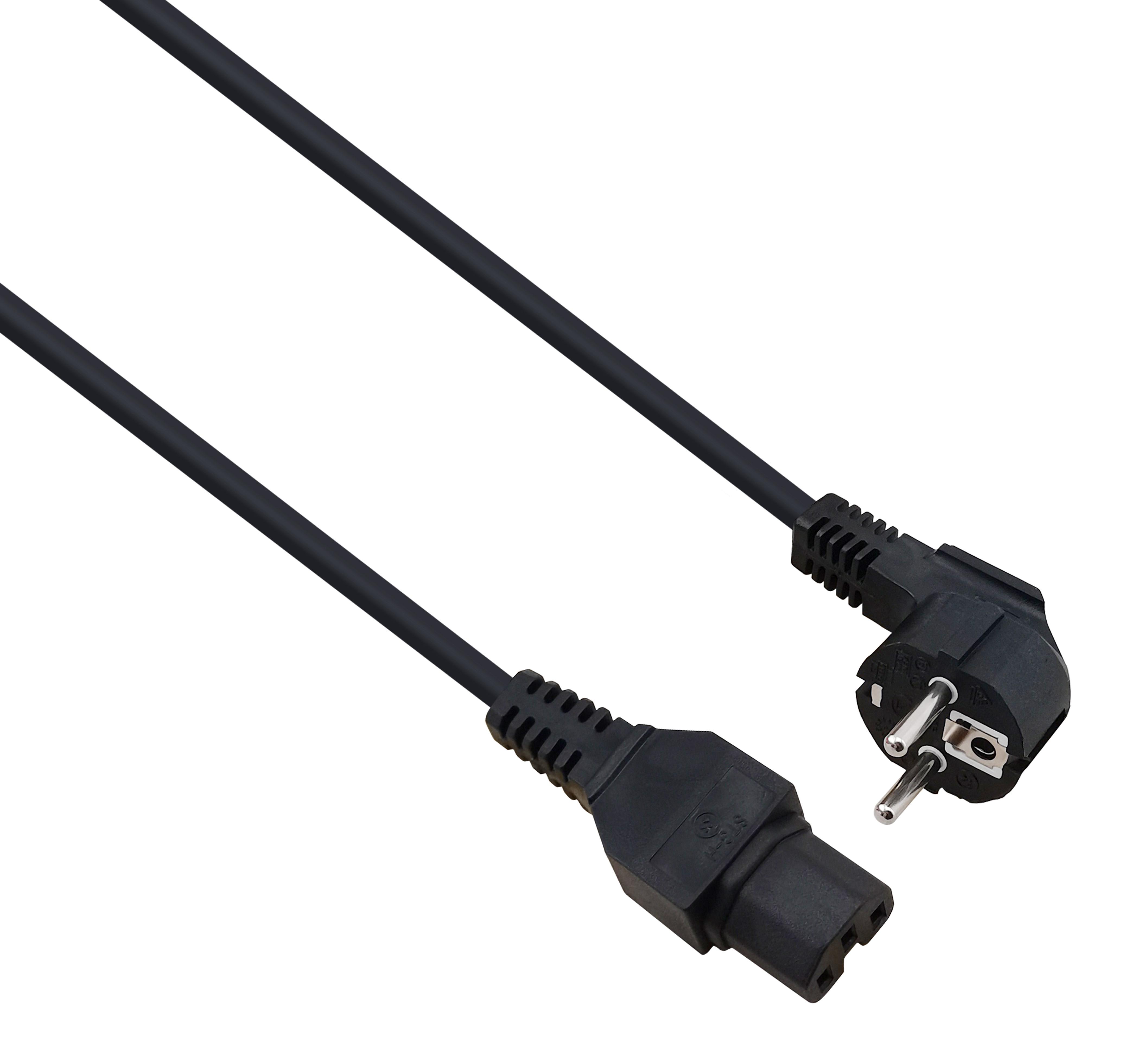 helos Netzanschlusskabel, Schutzkontaktstecker 90° auf C15, schwarz, 1,8m 262773