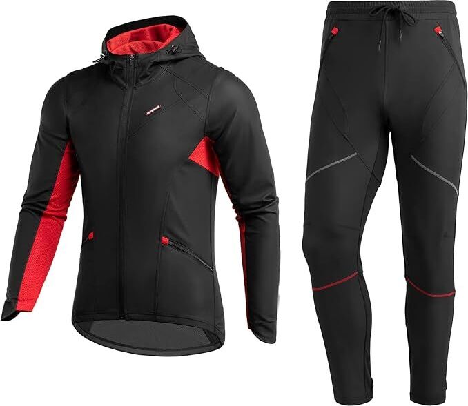 ROCKBROS Winter Fahrradanzug Fahrradbekleidung Set Herren/Damen Jacke+Hose, schwarz rot, gr.XXL