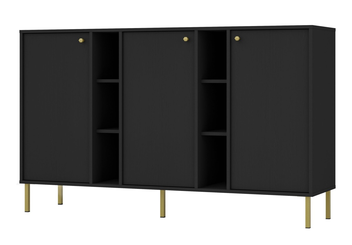VENETI Breite Kommode IROS 2 - Graphitschwarz/Gold 041-10-00132