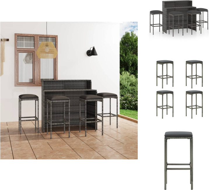 vidaXL 5-dielny záhradný barový set s vankúšmi sivý - Záhradné nábytkové zostavy