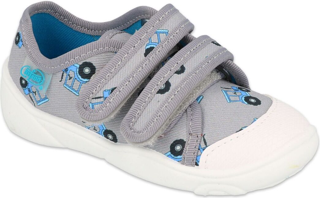 Tenisky plátenky kecky Befado Maxi 907P141 šedé s modrými traktormi na suché zipsy 25
