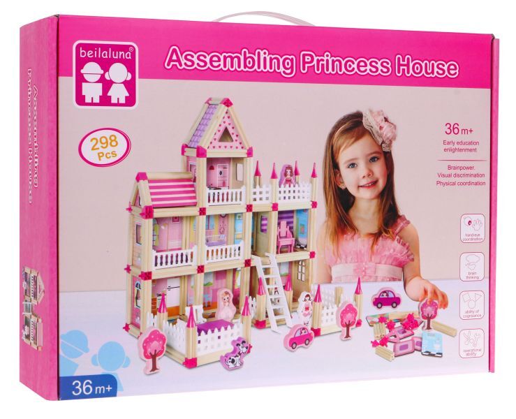 Ramiz Holzbauklötze für Kinder ab 3 Jahren Pink MEGA-Set 268-tlg. Ein Schloss für Prinzessinnen