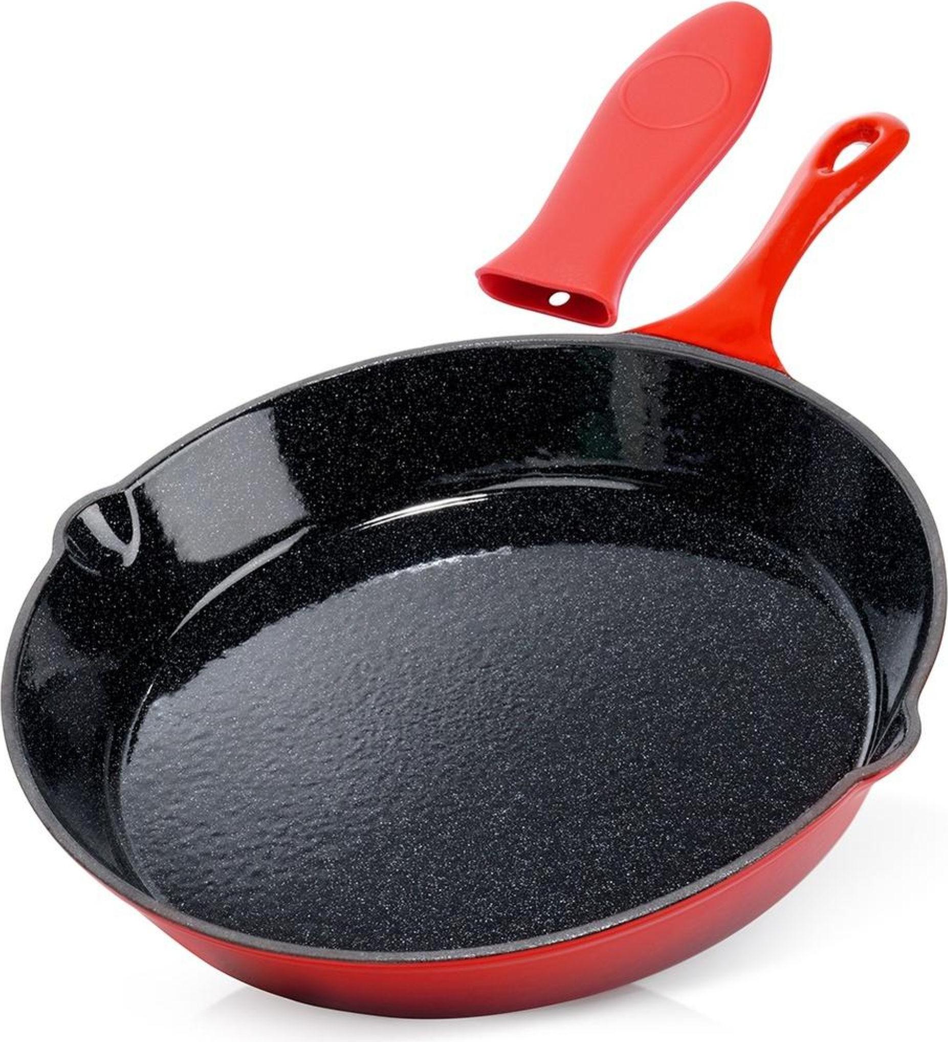 Vilde | Tiefe Pfanne - 30 cm - Granitbeschichtung - Induktion/Gas - Rot - Antihaftbeschichtung - mit Silikonaufsatz - CAST ENAMEL 199156