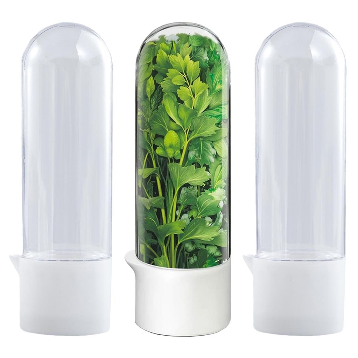 Slyrun 3PCS Kräuter-Frischhaltebox,für frische Kräuter wie Koriander, Minze, Rosmarin, Petersilie, Basilikum und Spargel, hält Kräuter 2-3 Wochen frisch KAUF-QYSP-KF3530-024