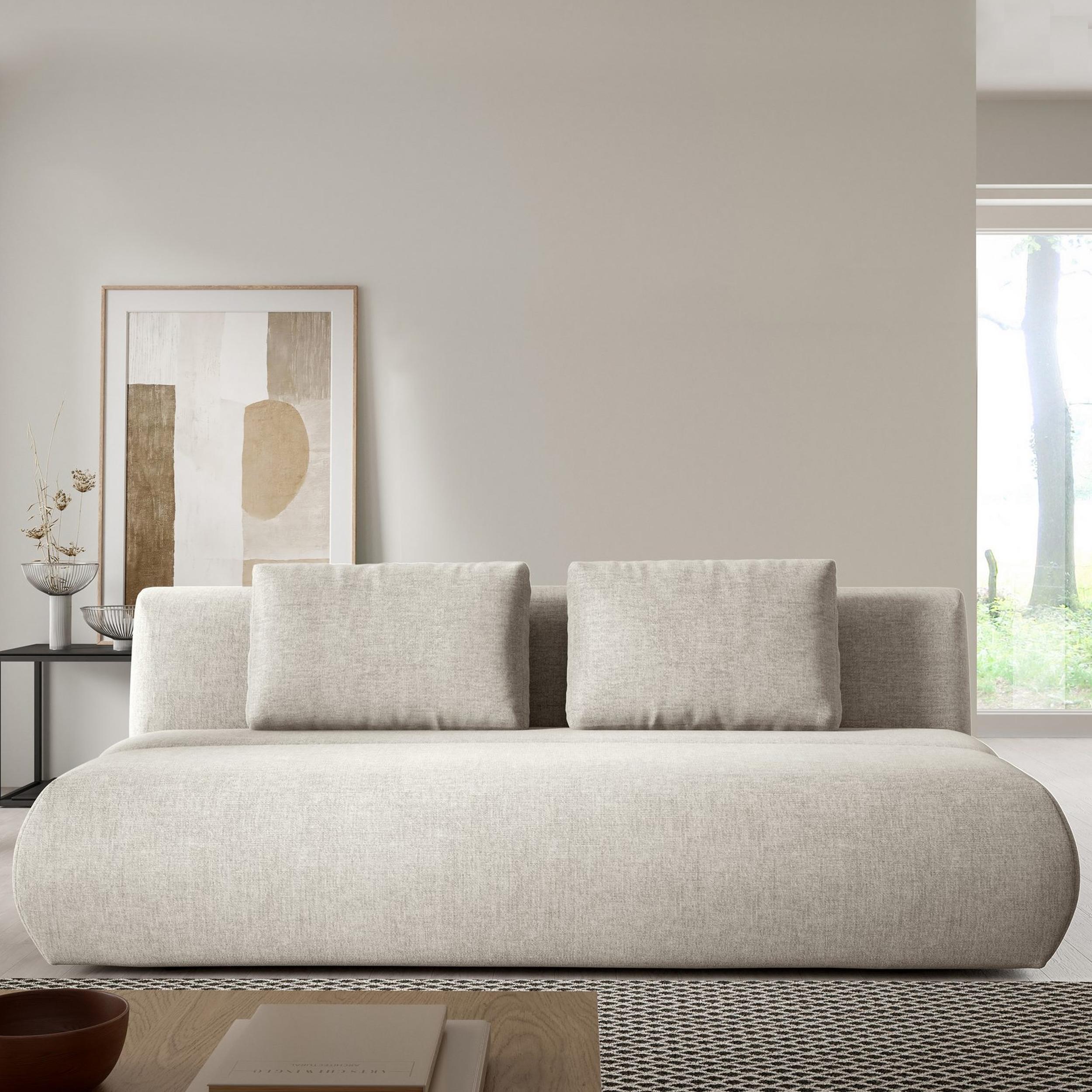 Goldstoff Sofa "DOT" Beige 2 Sitzer mit Schlaffunktion und Bettfunktion