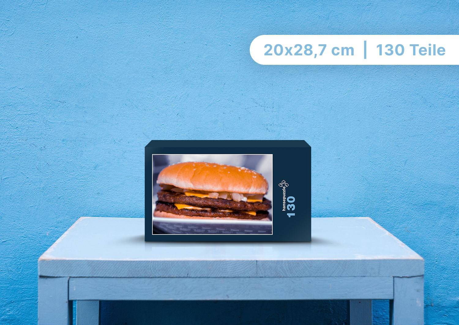 hansepuzzle 108260 - Cheeseburger Puzzle, 130 Teile, Ernährung, 28,7 x 20,0cm mit hochwertiger Aufbewahrung, Kartonbox & Beutel 98260