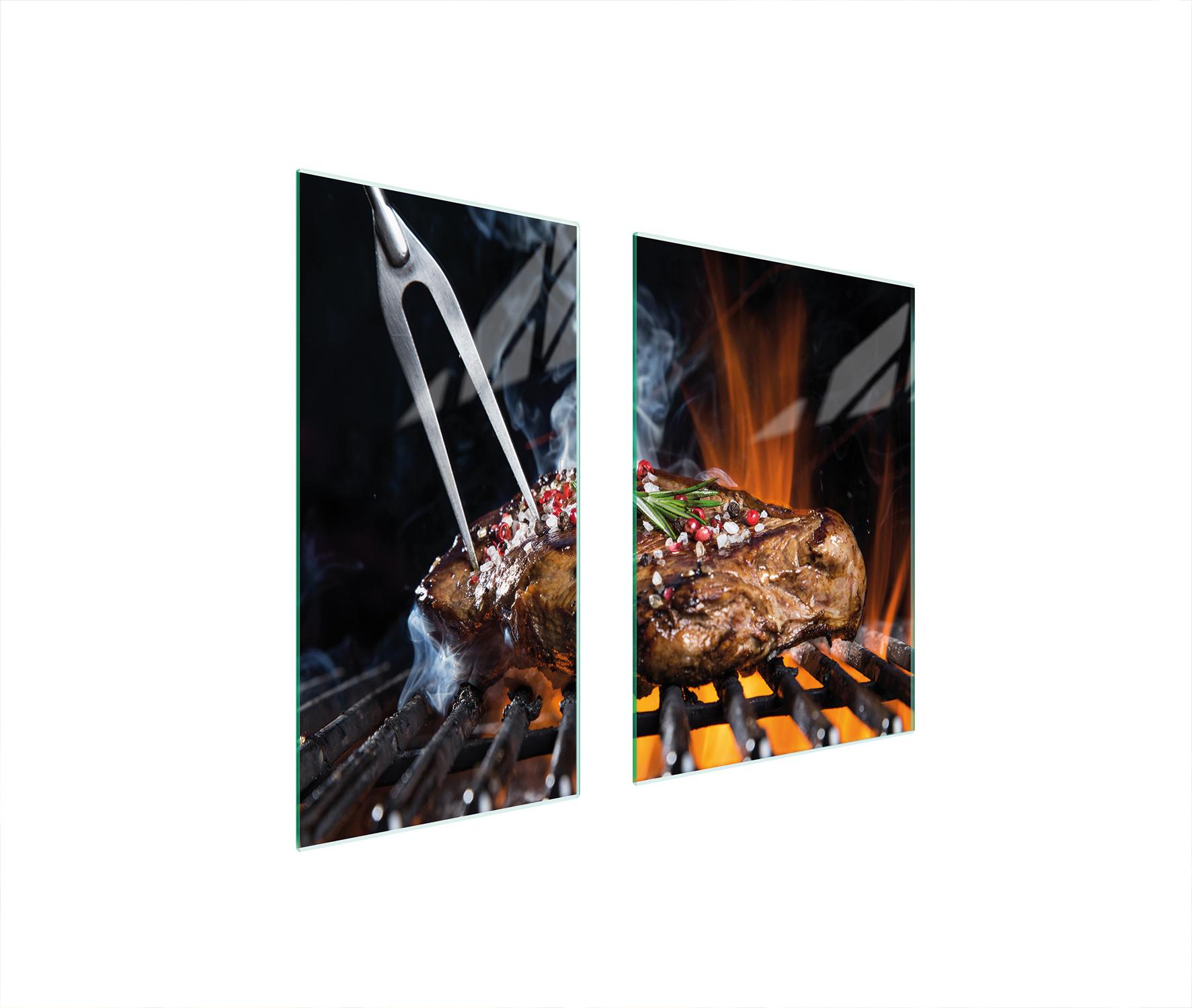 TMK ArtDeko Herdabdeckplatten 2 teilig 75x52 Glaskeramikfeld Abdeckung Glas Schneidebrett Grill Feuer