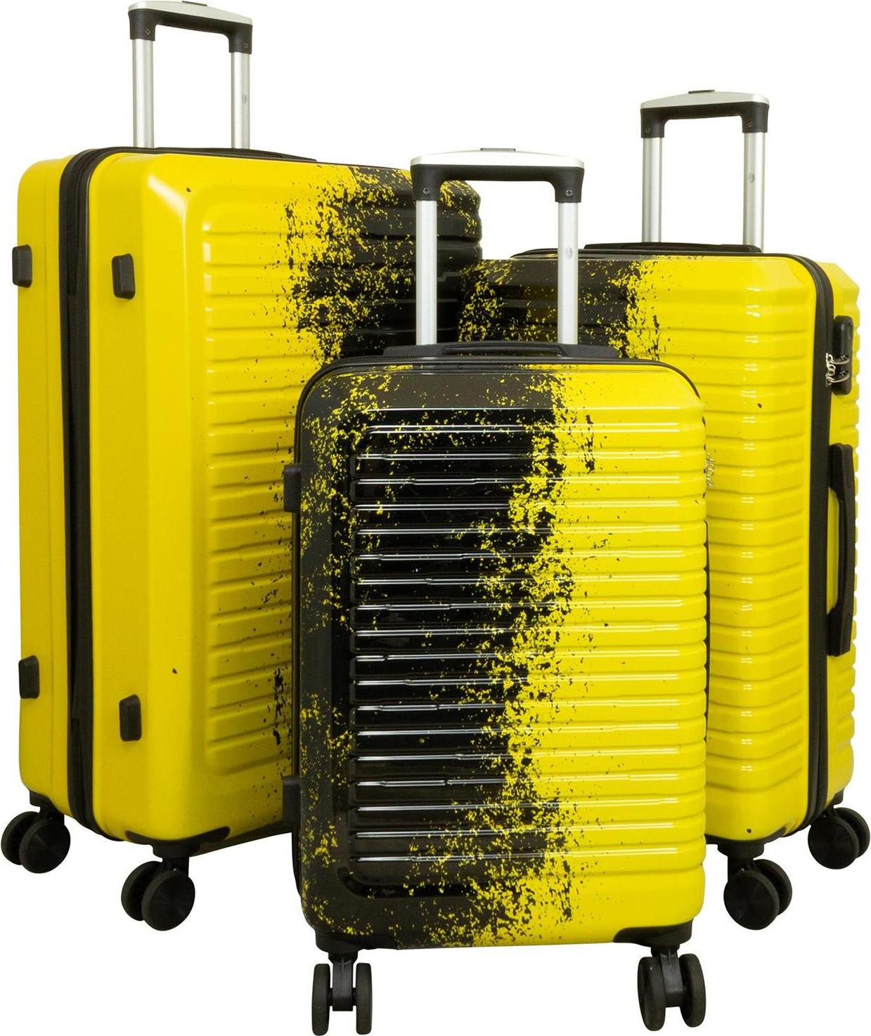 Hartschalen Trolley Set mit Dehnfalte und tollem Farbdesign Sierra Gelb-Schwarz Gr. M, L und XL