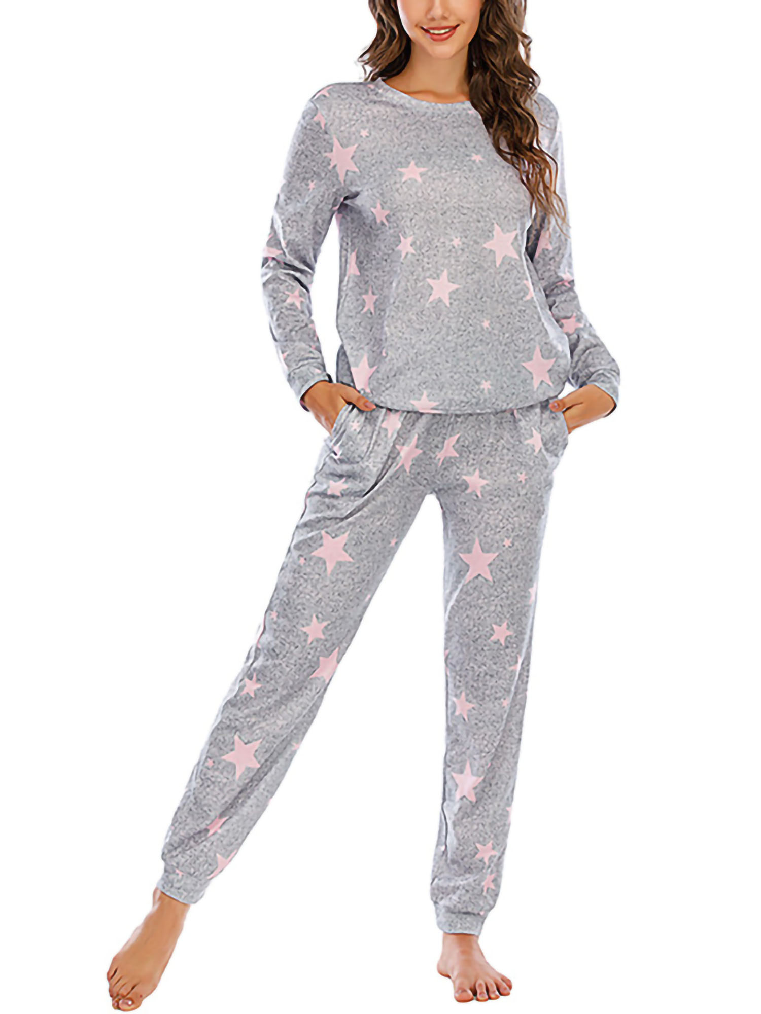 Damen Schlafanzug Pyjama Nachtwäsche Zweiteiliger Lange Hose Sommer-Set 66665
