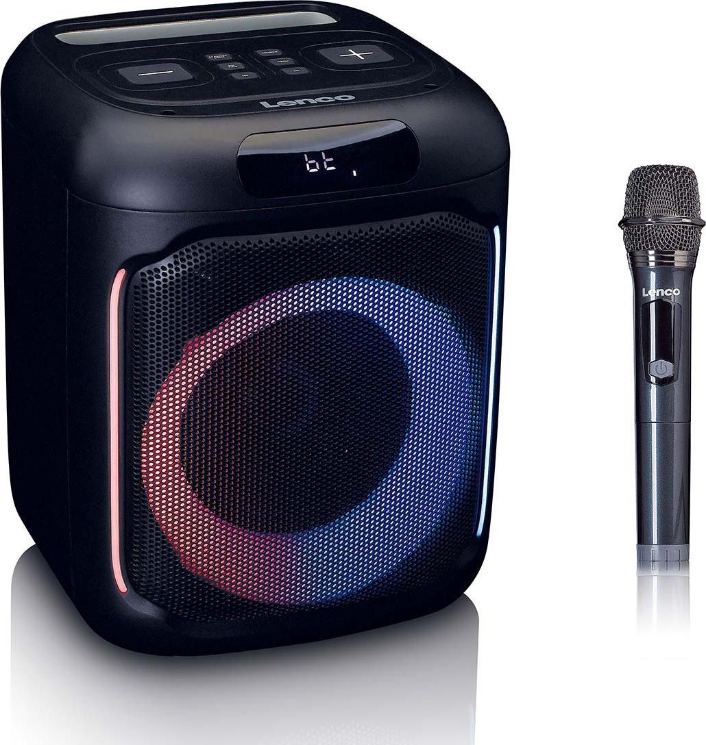 Lenco PA-101BK - Bluetooth® Party-Lautsprecher mit LED-Lichteffekten - 100W RMS, USB, 14 Stunden Batterielaufzeit - Schwarz A005592