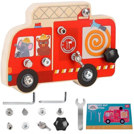 Sferazabawek Holz Schraubbrett Motorikspielzeug Montessori Schraubbrett Feuerwehrauto 6036