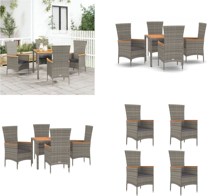 vidaXL 5 tlg. Garten Essgruppe mit Kissen Grau Poly Rattan - Garten Essgruppe - Garten Essgruppen - Essgruppe - Essgruppe Terrasse