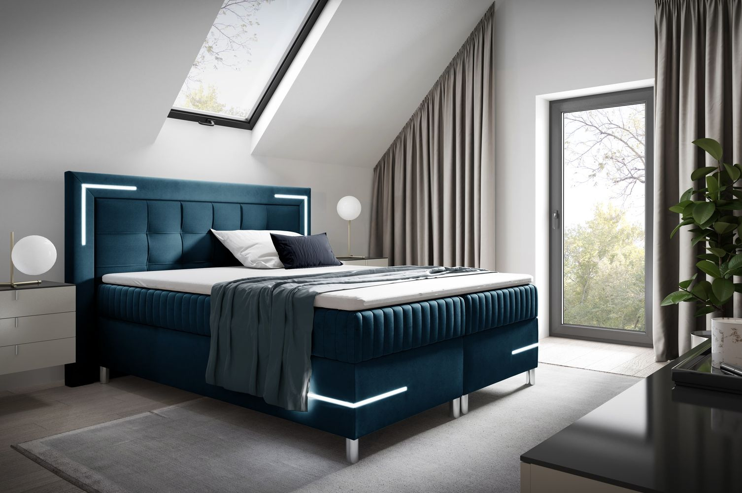 Manželská posteľ 140x200 RONA 2 - tmavo modrá + topper ZDARMA