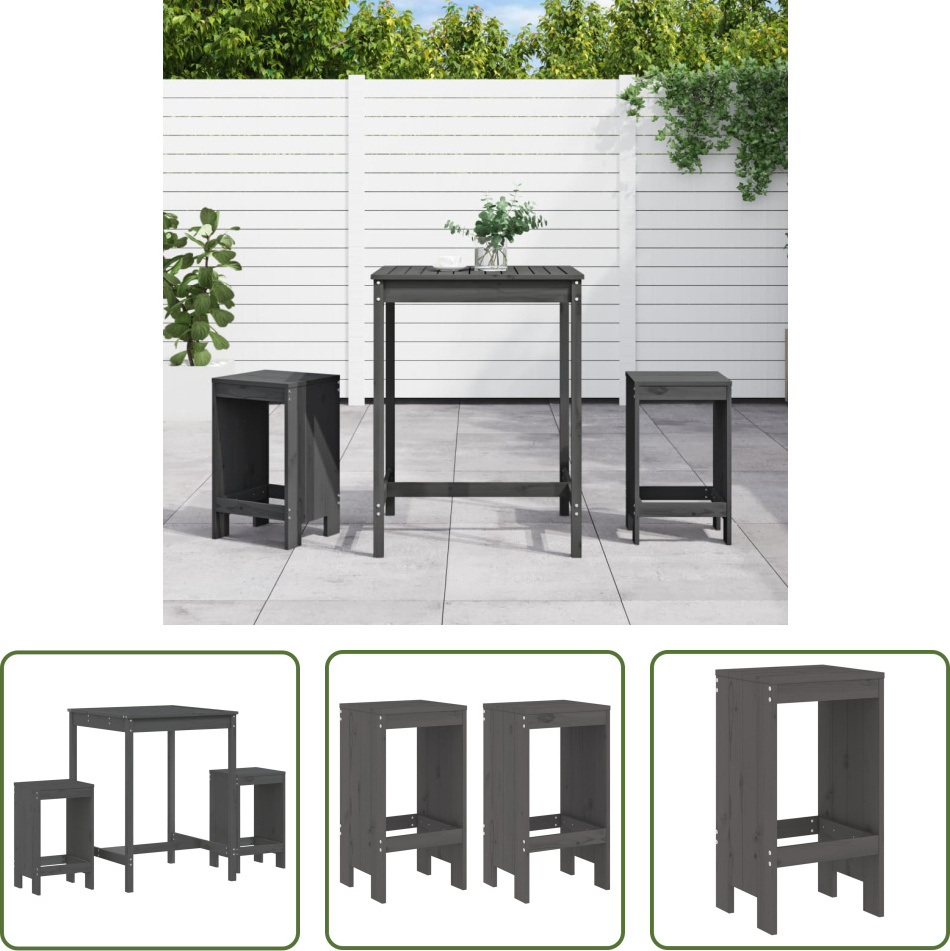 The Living Store 3-dielny záhradný barový set sivý z masívneho borovicového dreva