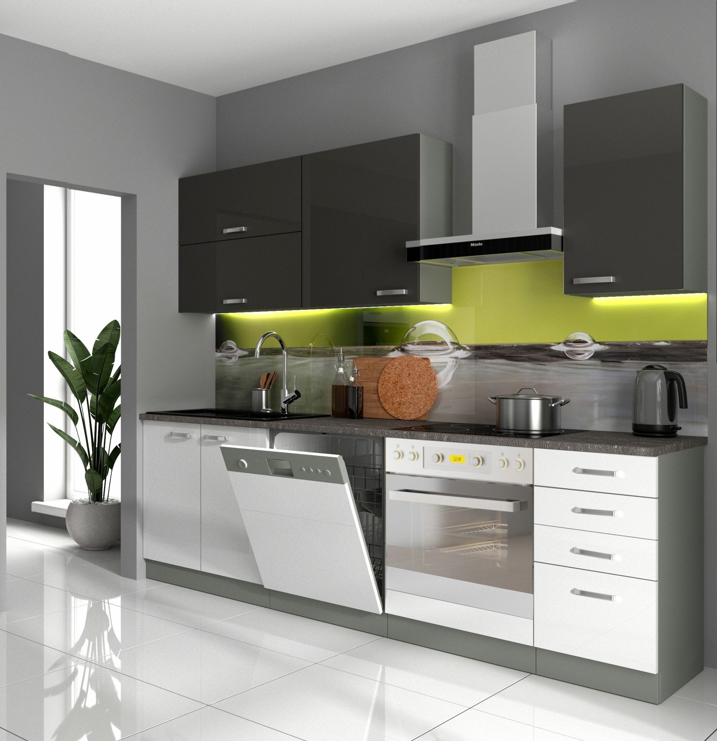Grau Küchenzeile Küchenblock Küchen Unterschrank 40 cm Bianca Weiss Hochglanz 