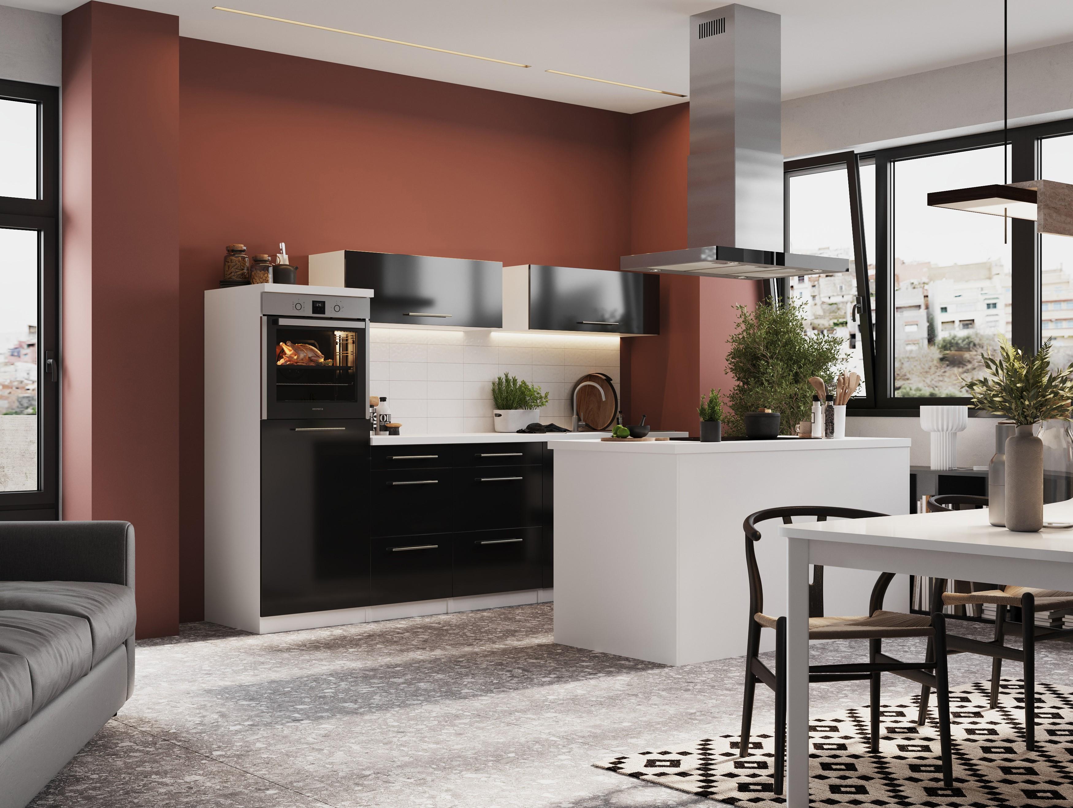 Küche Küchenzeile Inselküche Weiß Schwarz Amanda 280 cm Respekta Premium RP280IWSC