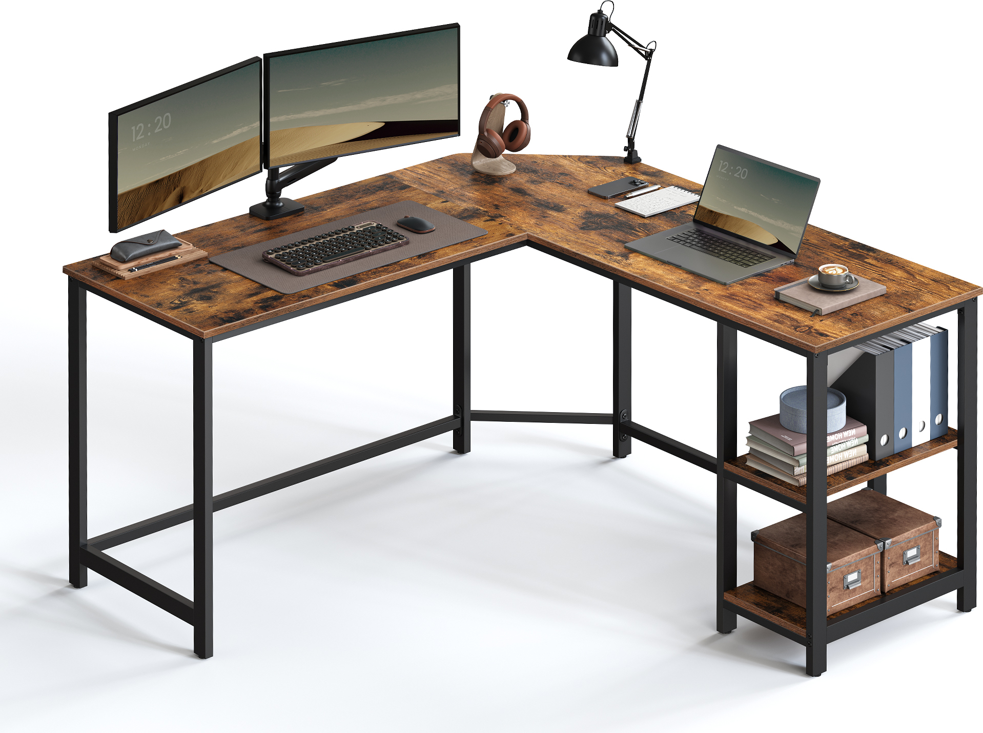 VASAGLE Schreibtisch L formiger Computertisch Eckschreibtisch mit 2 Ablagen LWD72X