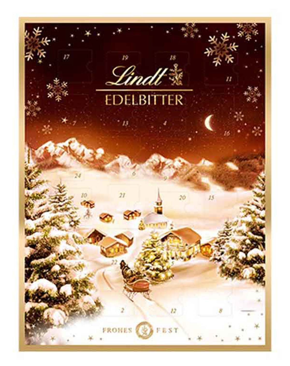 Lindt Edelbitter Adventný kalendár plnený čokoládou 250g balenie 2