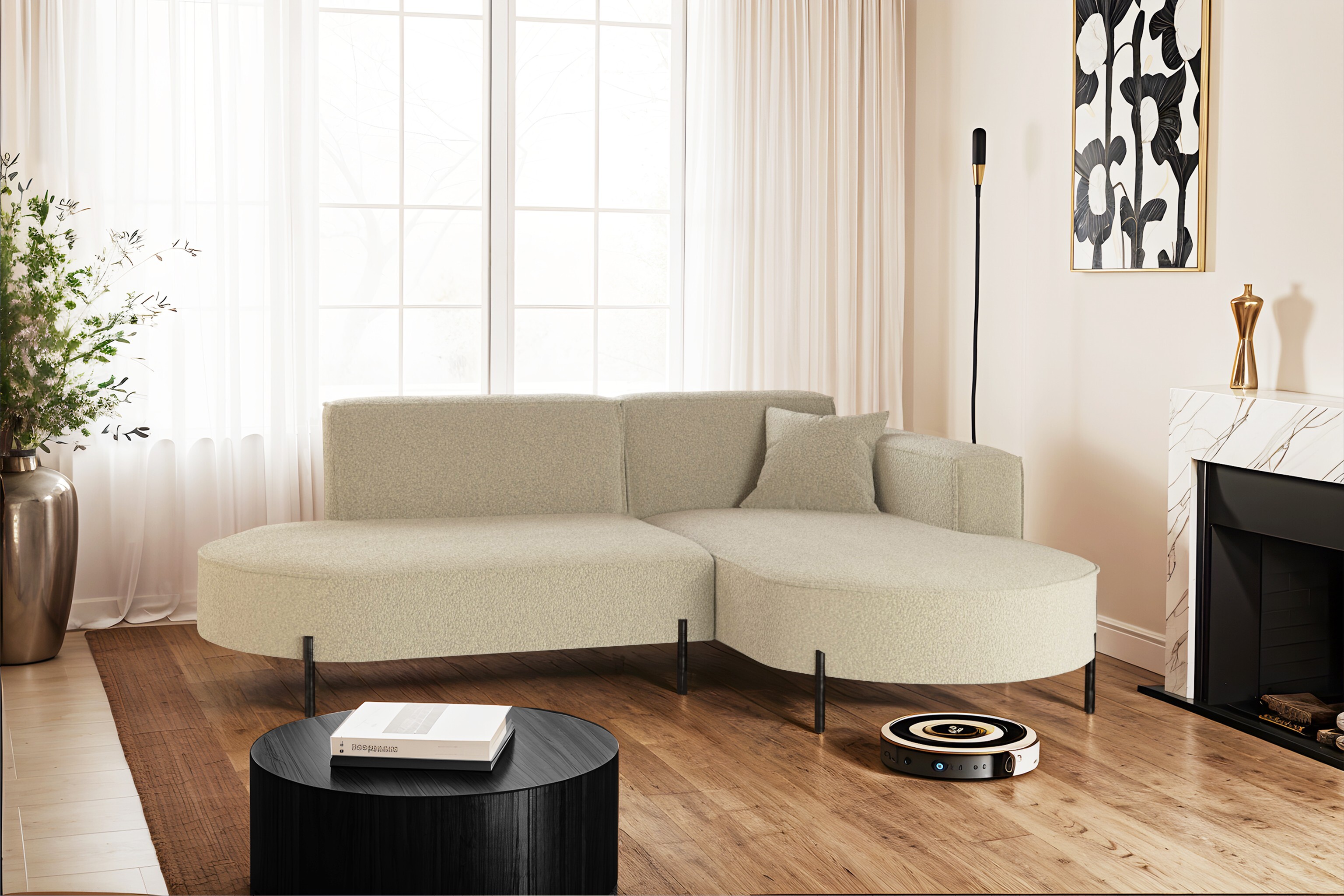 Kaiser Möbel Ecksofa, Sofa L-Form Designer Modena Rein stoff Quelle Beige Rechts keine Angaben