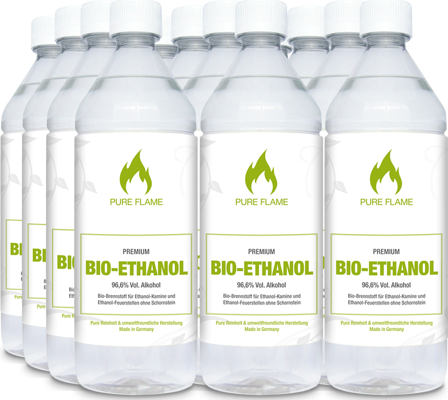 BIO-CONCEPT Altmark Kusey GmbH 12 x 1 Liter Bioethanol 96,6% - PURE FLAME Premium Bioethanol für Ethanol Kamine in 1L Flaschen BE12