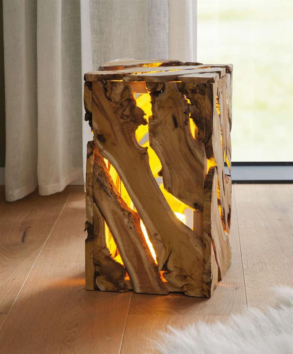 Dekoleidenschaft Dekosäule "Rustikal" aus Holz, mit Beleuchtung, LED Deko, Holzsäule, Säule für Wohnzimmer