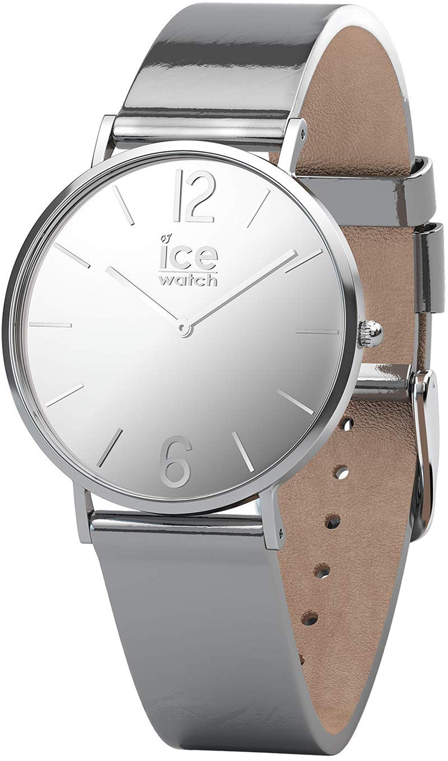 ICE-WATCH - CITY sparkling Metal Silver - Strieborno-šedé dámske hodinky s koženým remienkom (015083)