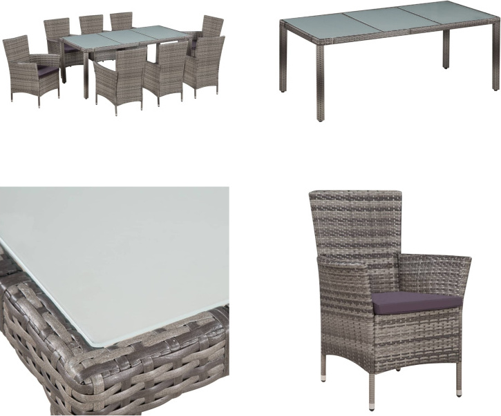 vidaXL 9-dielny záhradný jedálenský set s vankúšmi polyratan sivý - Záhradný jedálenský set - Záhradné jedálenské sety - Záhradné sety