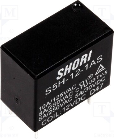 TNE 1x Relais: elektromagnetisch USpule : 12VDC 5A/250VAC S5H-12-1AS Elektromagnetis _1GH_S5H-12-1AS