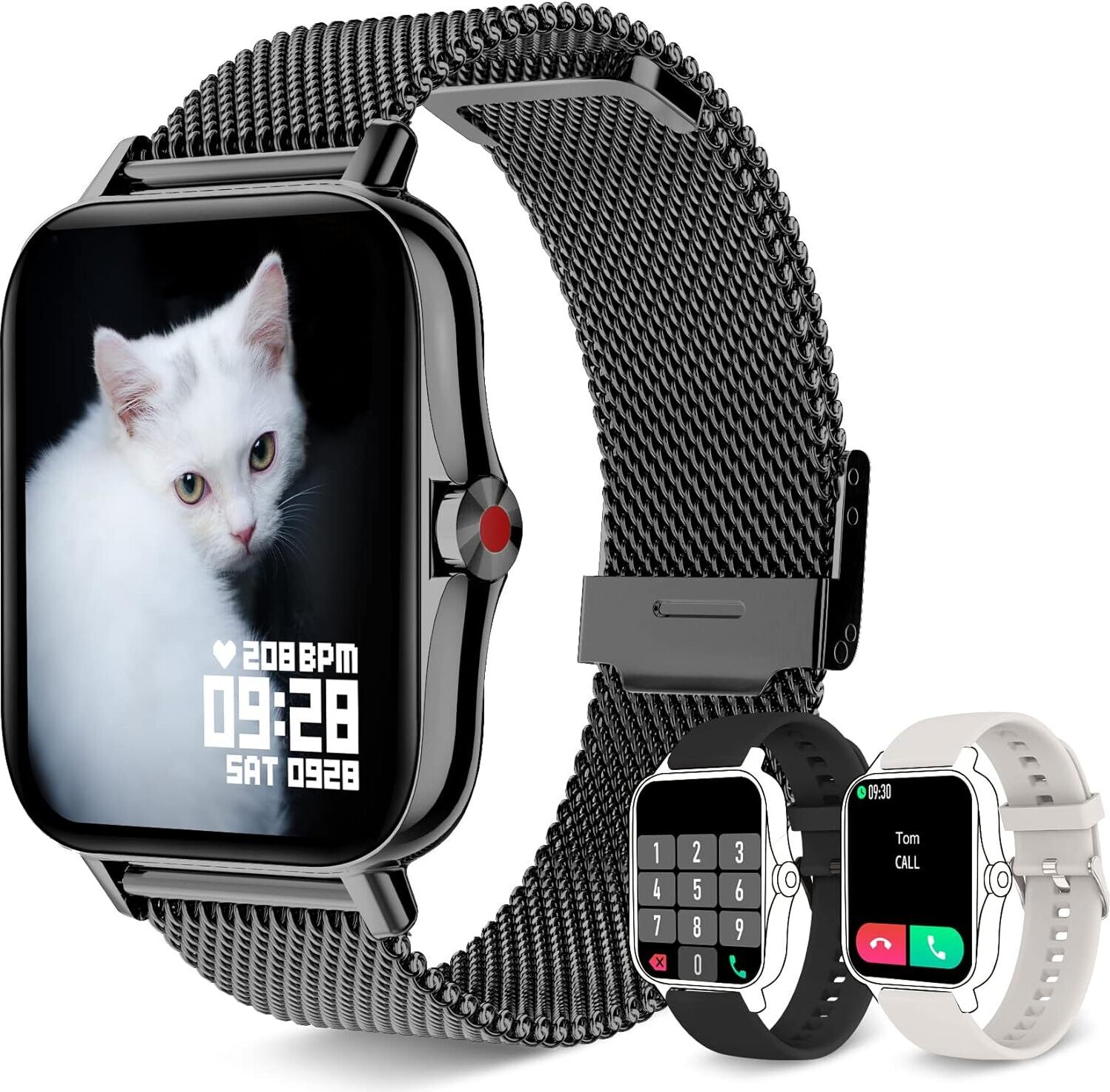 Smartwatch ženy muži s funkciou telefónu 1,7 palcový dotykový displej, tracker vodotesný / kyslík v krvi / monitor srdcového tepu pre Android a IOS