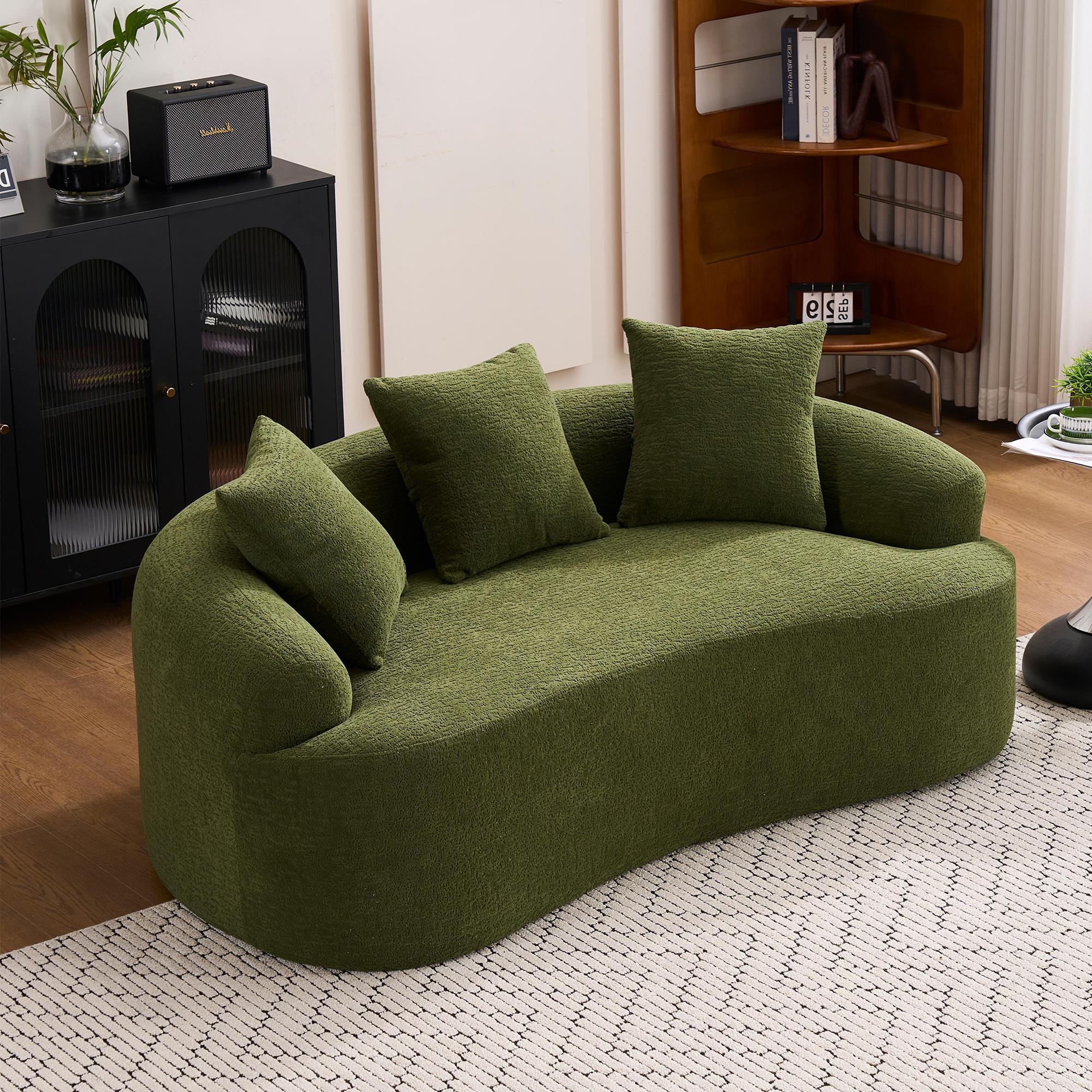 Modulares geschwungenes Zweisitzer-Sofa, kompakte Gr??e mit drei Zierkissen, ohne Montage fš¹r kleine Wohnungen šC Grš¹n