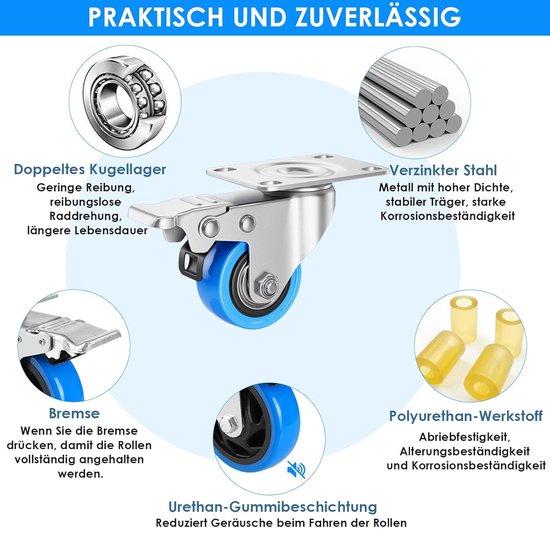 OEM 4 Stück Transportrollen, 50 mm, mit Bremsen, 360° Drehung, bis 200 kg, für Möbel- und Industrietransport 2026