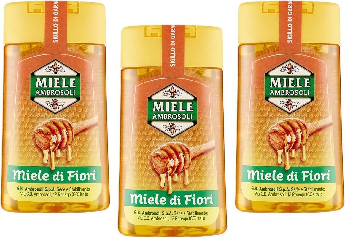 3x Ambrosoli Miele di Fiori Blütenhonig Honig 220g Squeeze Wildblütenhonig UX-MZT1-SVM3