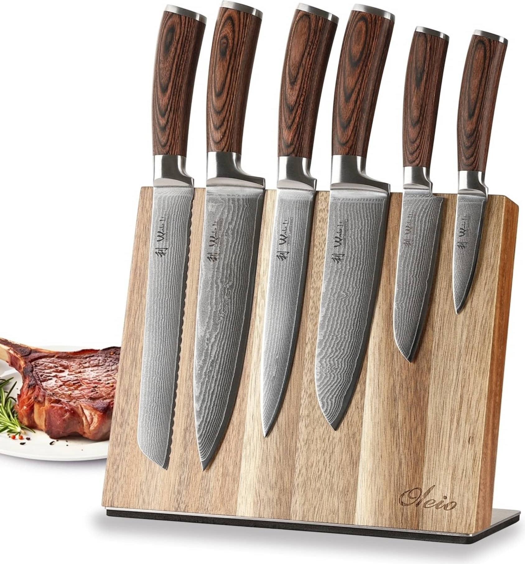Wakoli Edib 6er Damastmesserset I 8 - 20 cm Klinge I mit Messerblock
