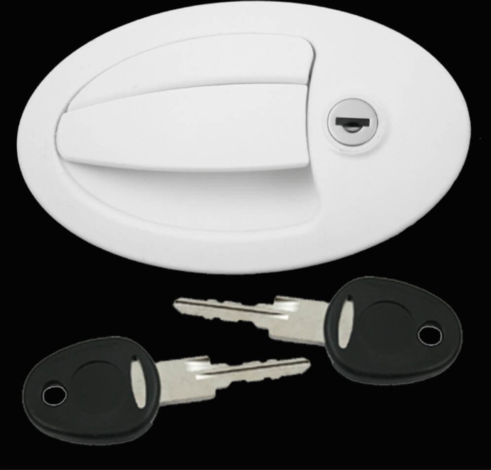 FAP Türschloss Schloss Klappenschloss Wohnwagen Wohnmobil Boot weiß Außenteil Oval AT-10219