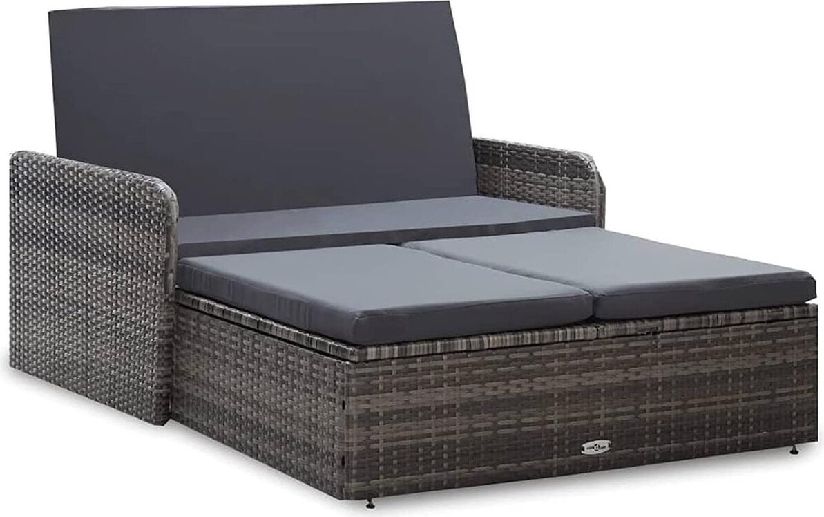 vidaXL Lounge Set mit Kissen 2-tlg. Gartenmöbel Set Gartenmöbel Set Lounge Möbel Set Lounge Möbel Liegemöbel Poly Rattan Grau