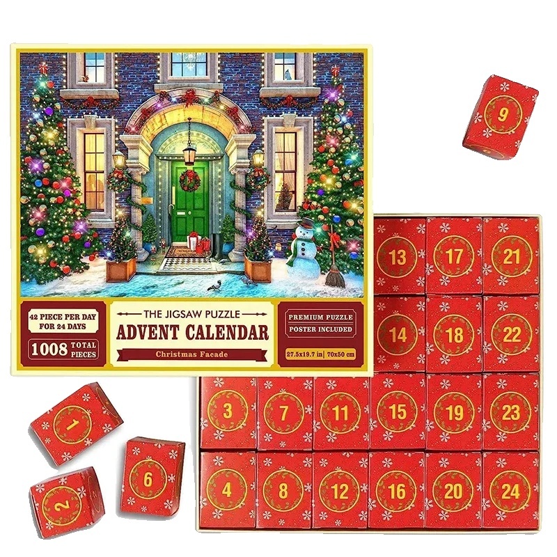 Vianočný adventný kalendár, 1008 dielikov, pútavá rodinná aktivita, Puzzle -C, ako je znázornené