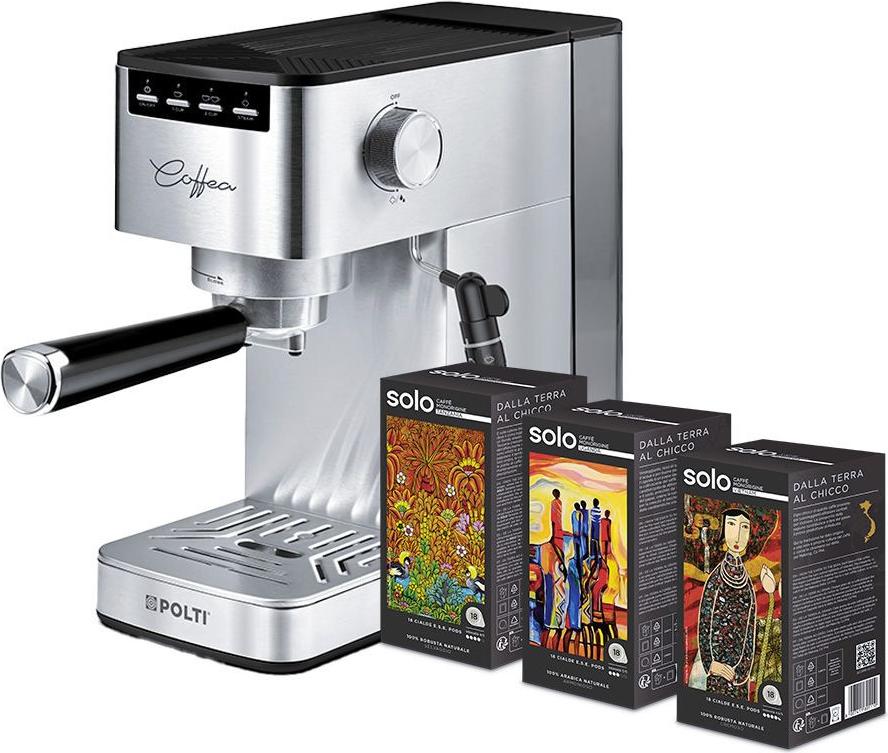 Polti Coffea P10S, Espresso kávovar, 1,3 L, kávový sáčok, Mletá káva, Strieborná