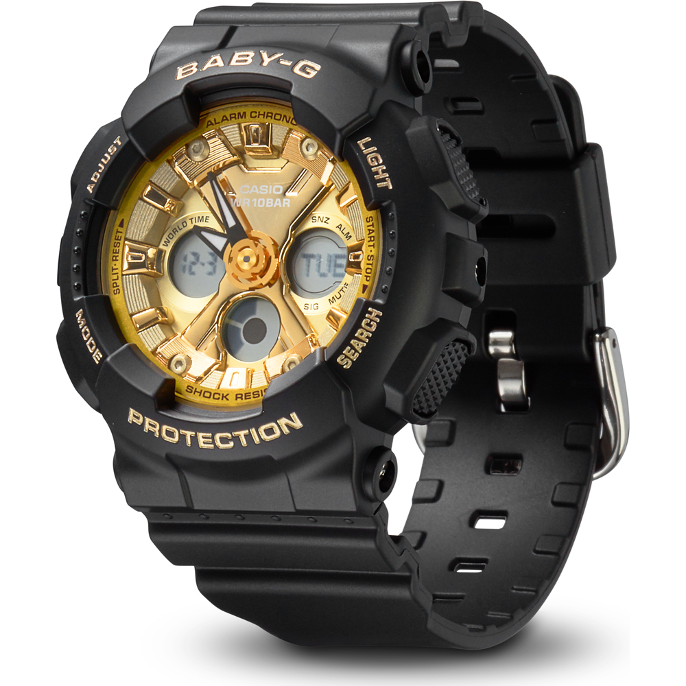Dámske analógové digitálne hodinky Casio Baby-g - zlaté | BA-130-1A3ER