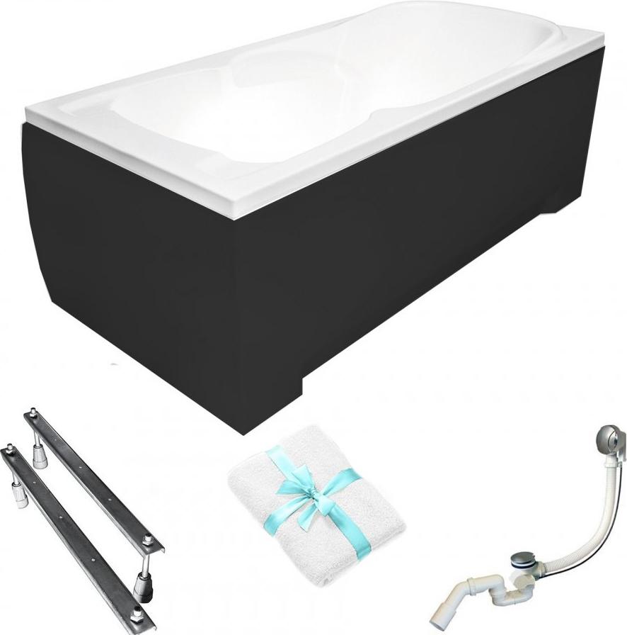 Aqua For You | Besco Badewanne 160x70cm - Schwarze Umhüllung - Antibakterielle Beschichtung - Automatischer Syphon