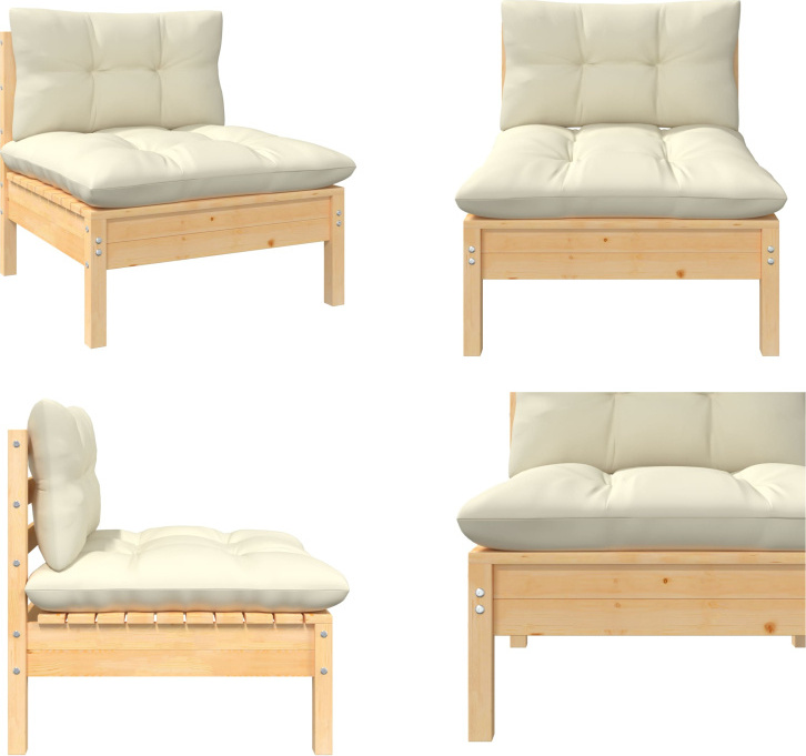 vidaXL Garten Mittelsofa mit Kissen in Creme Massivholz Kiefer - Mittelsofa - Mittelsofas - Sofa-Mittelstück - Sofa-Mittelstücke HL806634