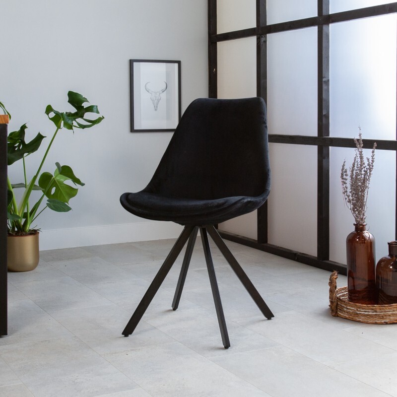 Manahee Design Trendy Velours Esszimmerstuhl Bastian | Farbe: Schwarz, Material: Metall, Material: Velours, Zusammensetzung: 100% Velours GD-0185-004