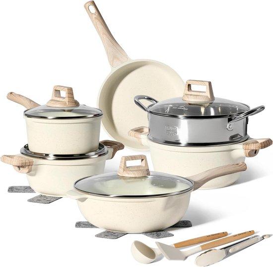 OEM Induktions-Pannenset aus Glas - Beige - Antihaft - PFOA- und PFAS-frei - für alle Heizquellen 2026