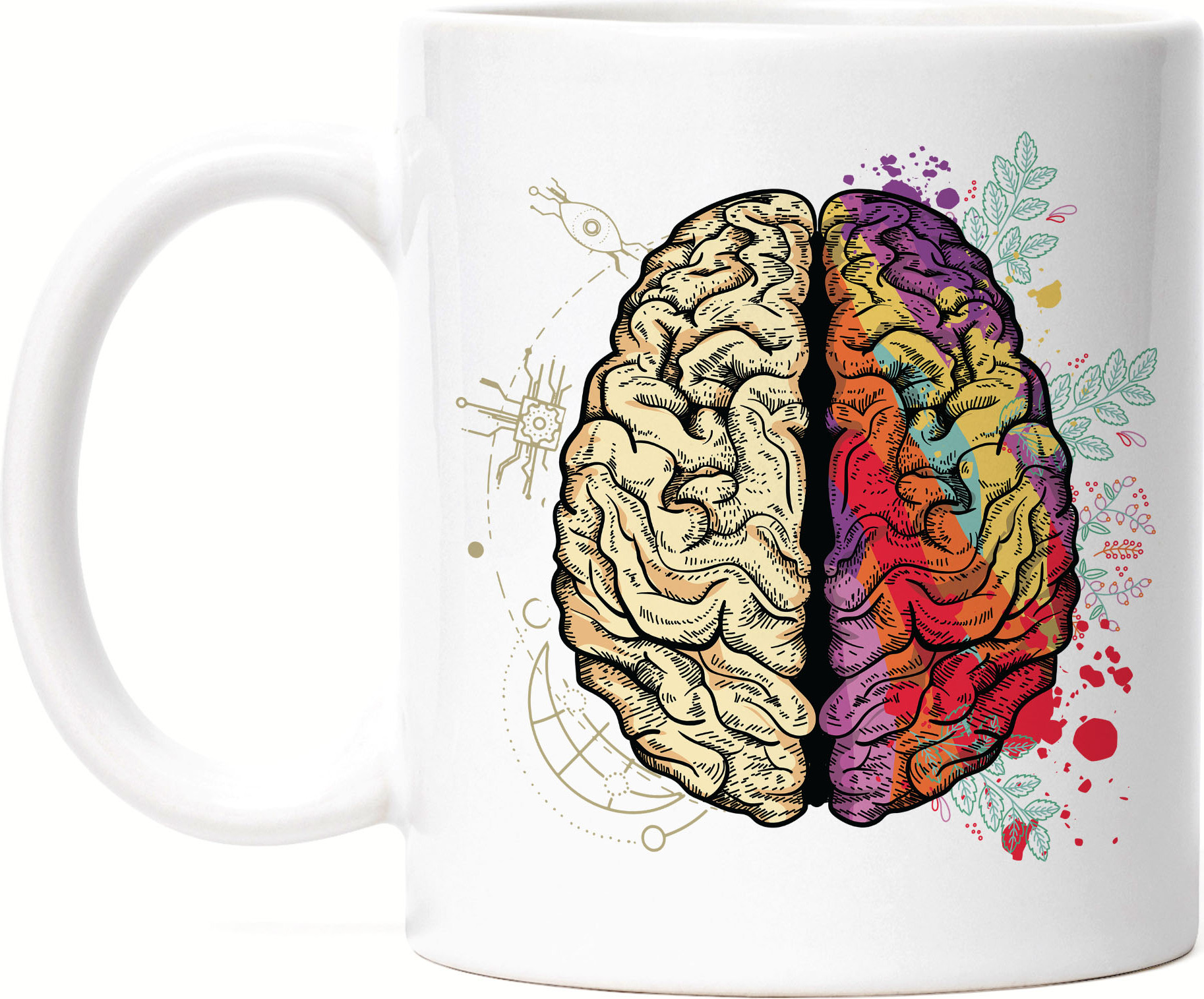 Hey!Print Gehirn Tasse Weiß Nervensystem Rechte Linke Gehirnhälfte Gedächtnis Hirn Nerven Gehirnzellen Logik Verstand HP-1884-T