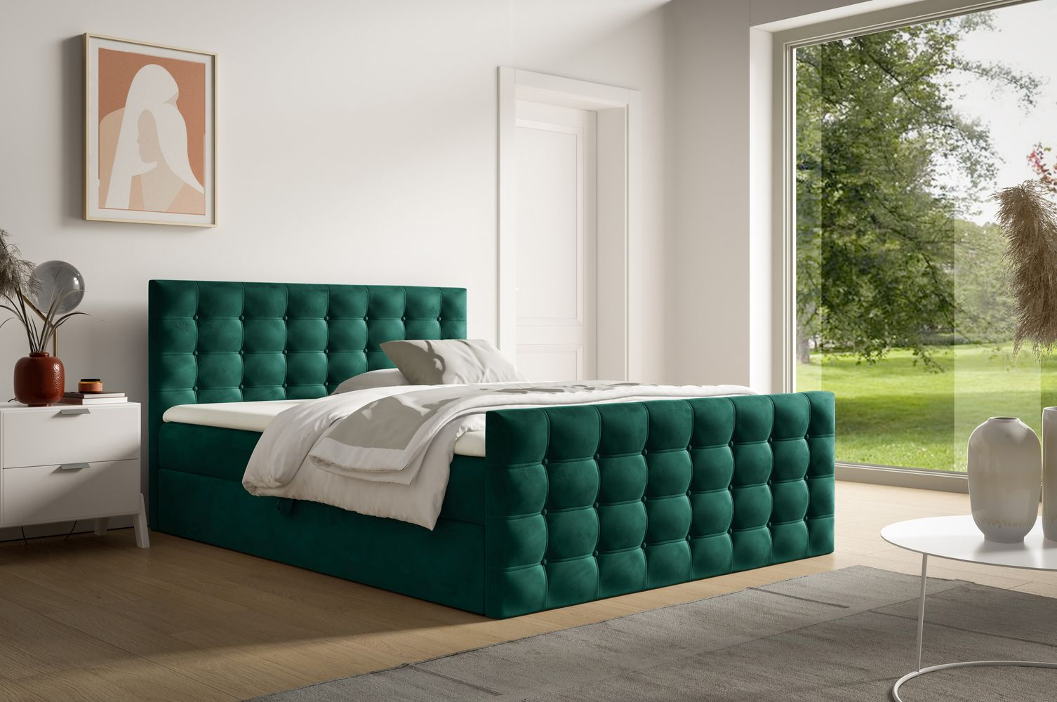 Čalúnená posteľ 140x200 ELPIDA - zelená + topper ZDARMA