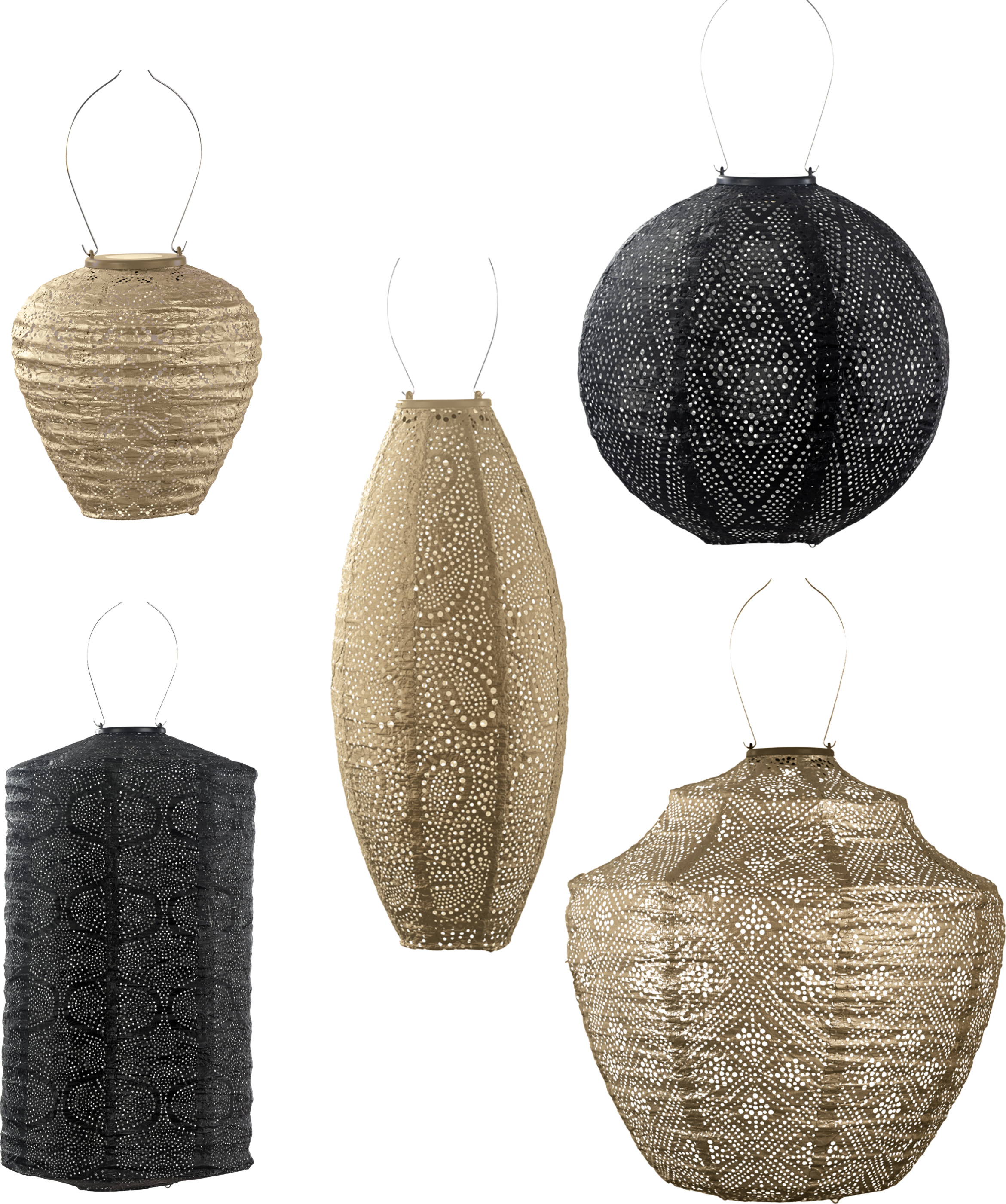 LUMIZ Gartenbeleuchtung - Außenleuchten - Butchart Satz - 5 Stücke - Solarlamp - Gold/Schwarz BA20RO30CY28CR40LO20