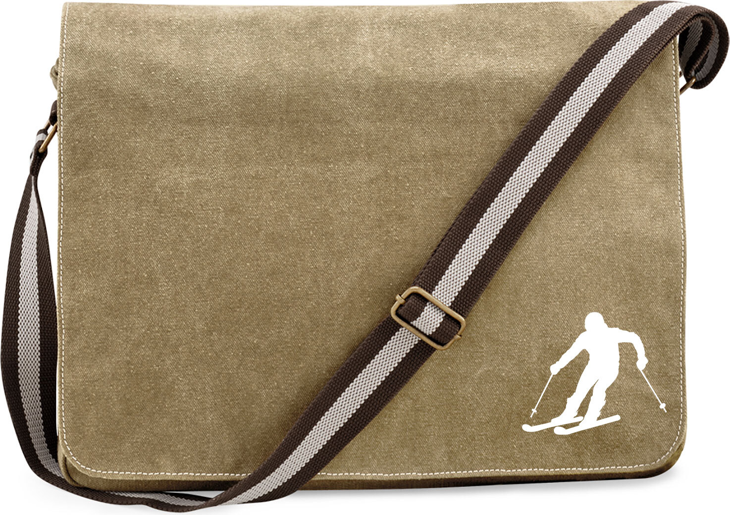 Hellweg Druckerei Huuraa Umhängetasche Skifahren Silhouette Geschenk 14 Liter Sahara Canvas Skifahren Geschenkidee 3804CUT-SAH