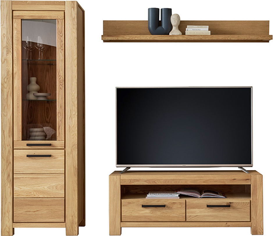 Lomadox Wohnwand braun SELISTE-06 Wildeiche teilmassiv geölt 3-teilig LA06-SELISTE-06-SET20